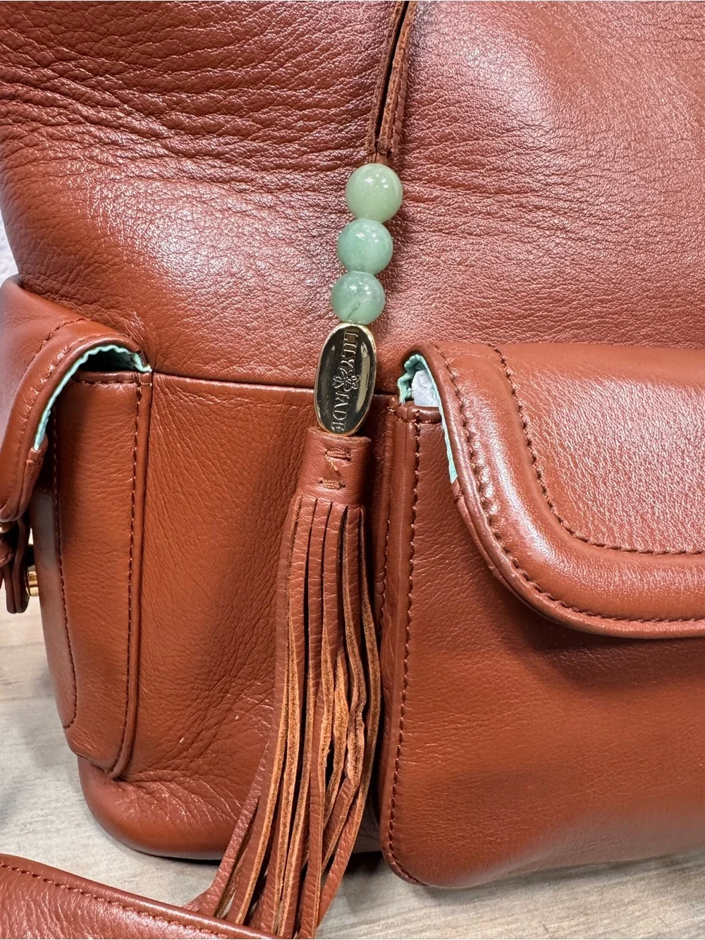 Lily Jade Madeline Full Grain Leather Convertible Tote Backpack Brandy Brown